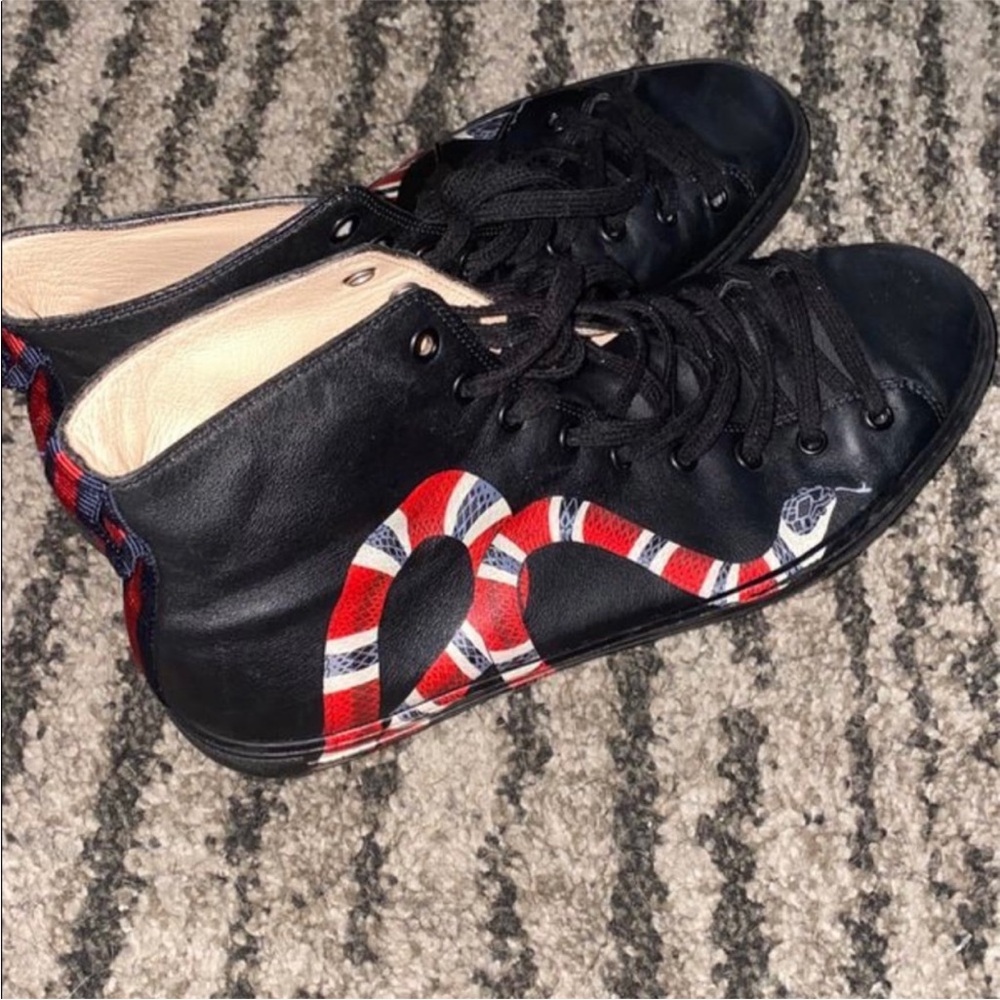 Gucci Black and Red Snake High-Top Sneakers